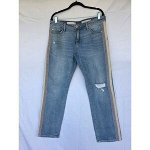 Pilcro and the Letterpress Slim Boyfriend Jeans Side Stripe Distressed 30 Stripe